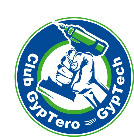 Logo oficial del Club GypTero de GypTech con taladro y espátula – Gyptech