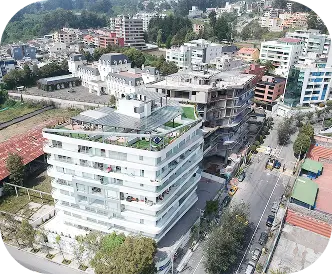 Vista urbana de edificio residencial moderno construido con paneles de yeso – Gyptech