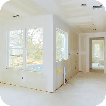 Interior de vivienda en construcción con sistema de paneles de yeso en seco – Gyptech